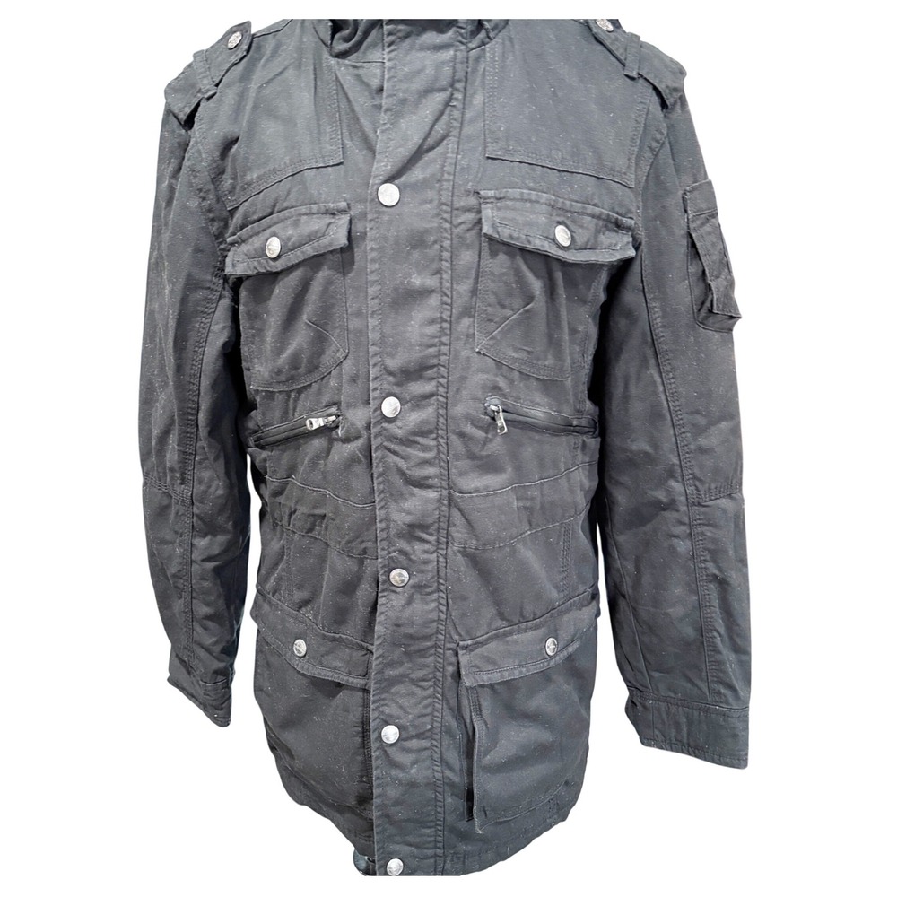 DeFacto Young Mens Black Sherpa Lined Military Field Jacket Utility Parka Size M